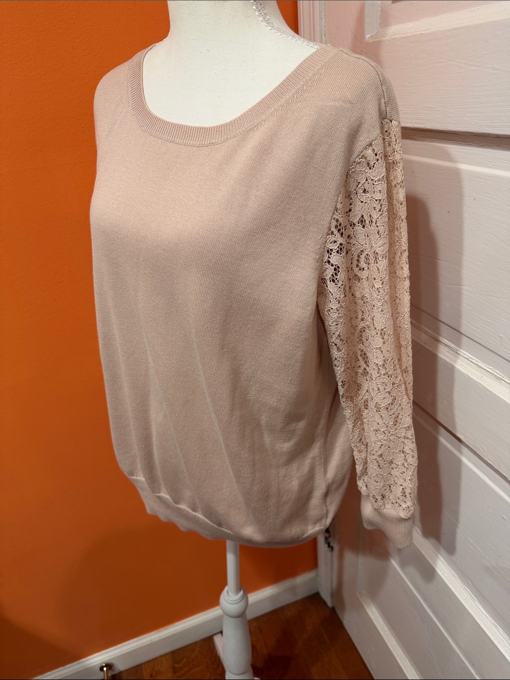 Roz & Ali Lace-Sleeve Scoop Neck Top - Blush Pink